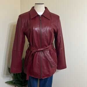 Pelle Studio Burgundy Leather Jacket with Belt I Size M